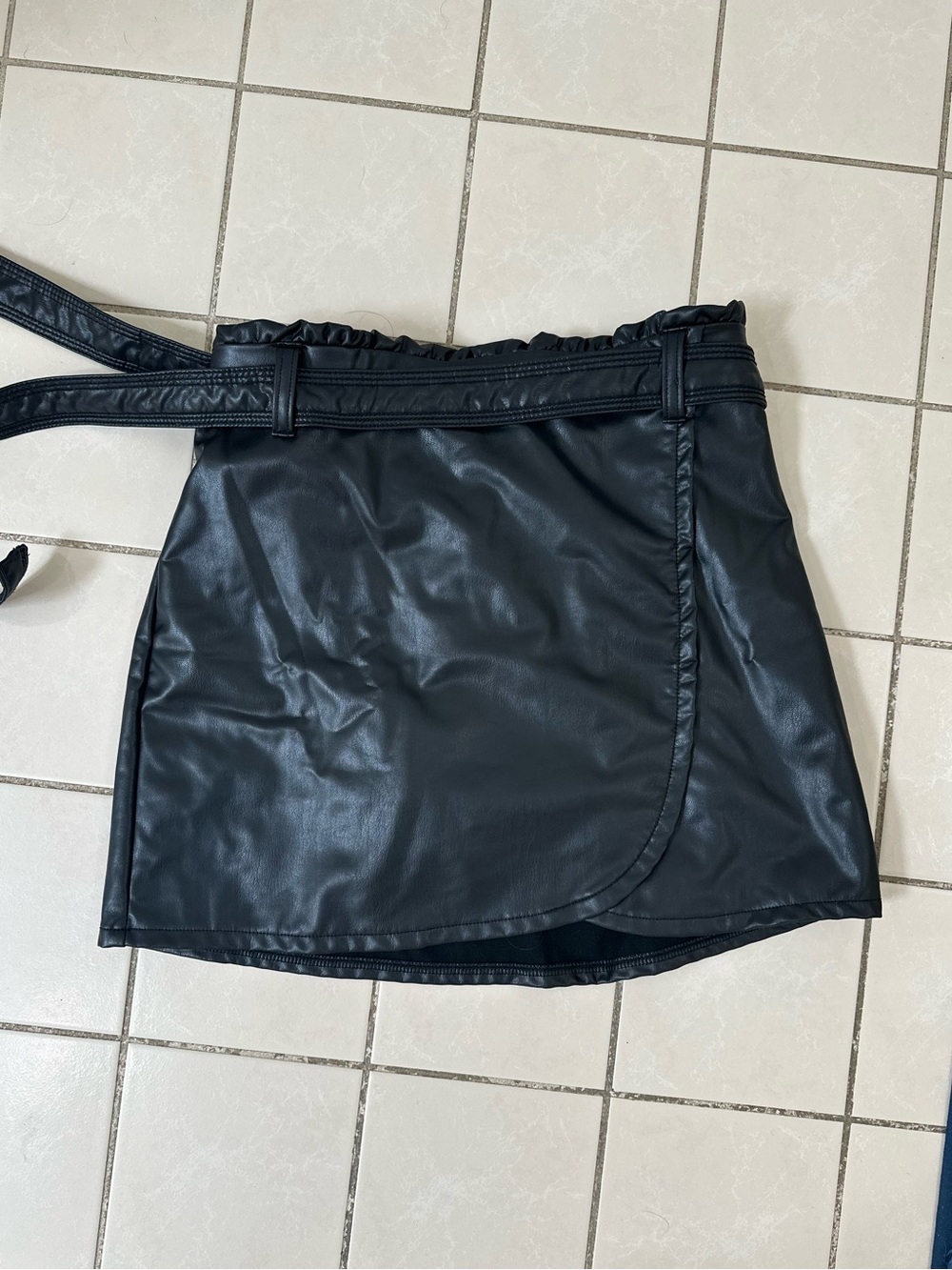 Abercrombie Kids Black Faux Leather Wrap Skirt